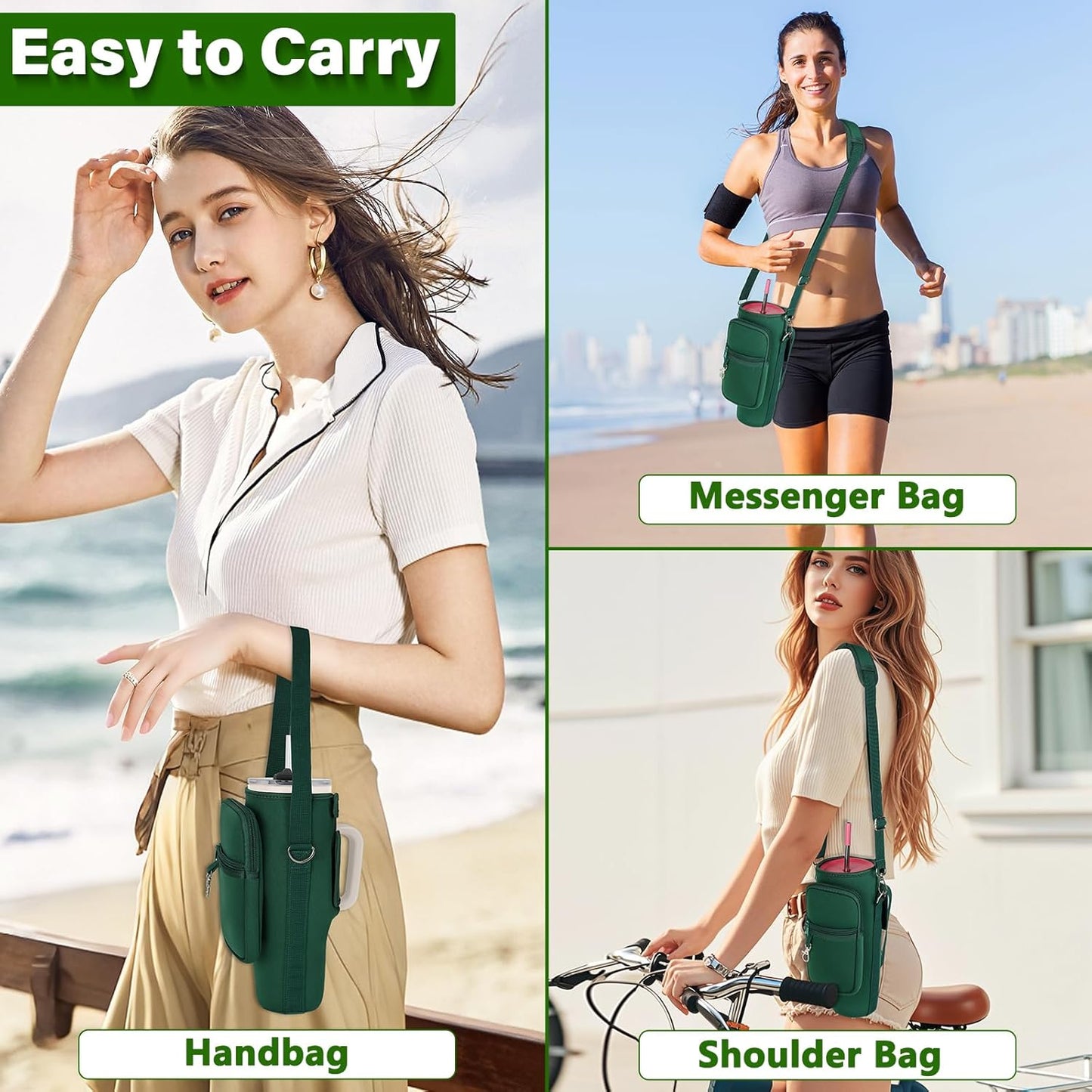 LEFOR·Z Water Bottle Carrier Bag with Phone Pocket Compatible with Stanley/Meoky 40 oz Tumbler with Handle,Water Bottle Holder Pouch with Adjustable Strap Compatible with Stanley Cup Accessories