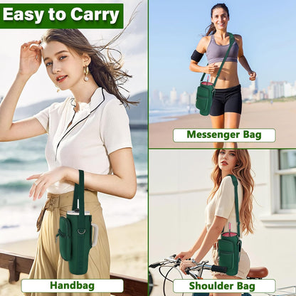 LEFOR·Z Water Bottle Carrier Bag with Phone Pocket Compatible with Stanley/Meoky 40 oz Tumbler with Handle,Water Bottle Holder Pouch with Adjustable Strap Compatible with Stanley Cup Accessories