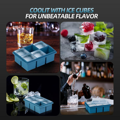 Large Ice Cube Trays for Whiskey (2 Pack) - Silicone Ice Cube Molds with Steel Frame Reinforcement & Lid, 2-Inch Square Ice Cubes for Whisky, Cocktails, Coffee, Tea - Easy Release