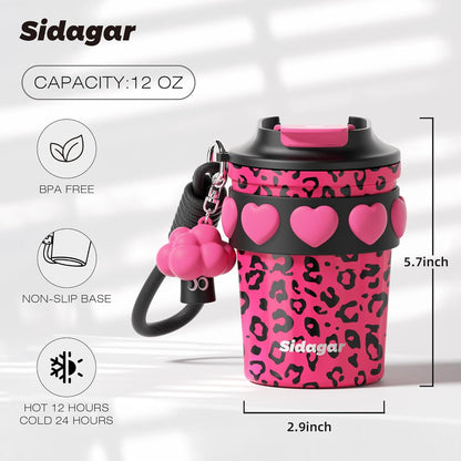 SDGA+ 12 oz Travel Coffee Mug Spill Proof Leak Proof, Stainless Steel Thermal Coffee Cup with Lid, Resuable Cup for Hot and Cold, Portable Tumbler for Women, Light Pink
