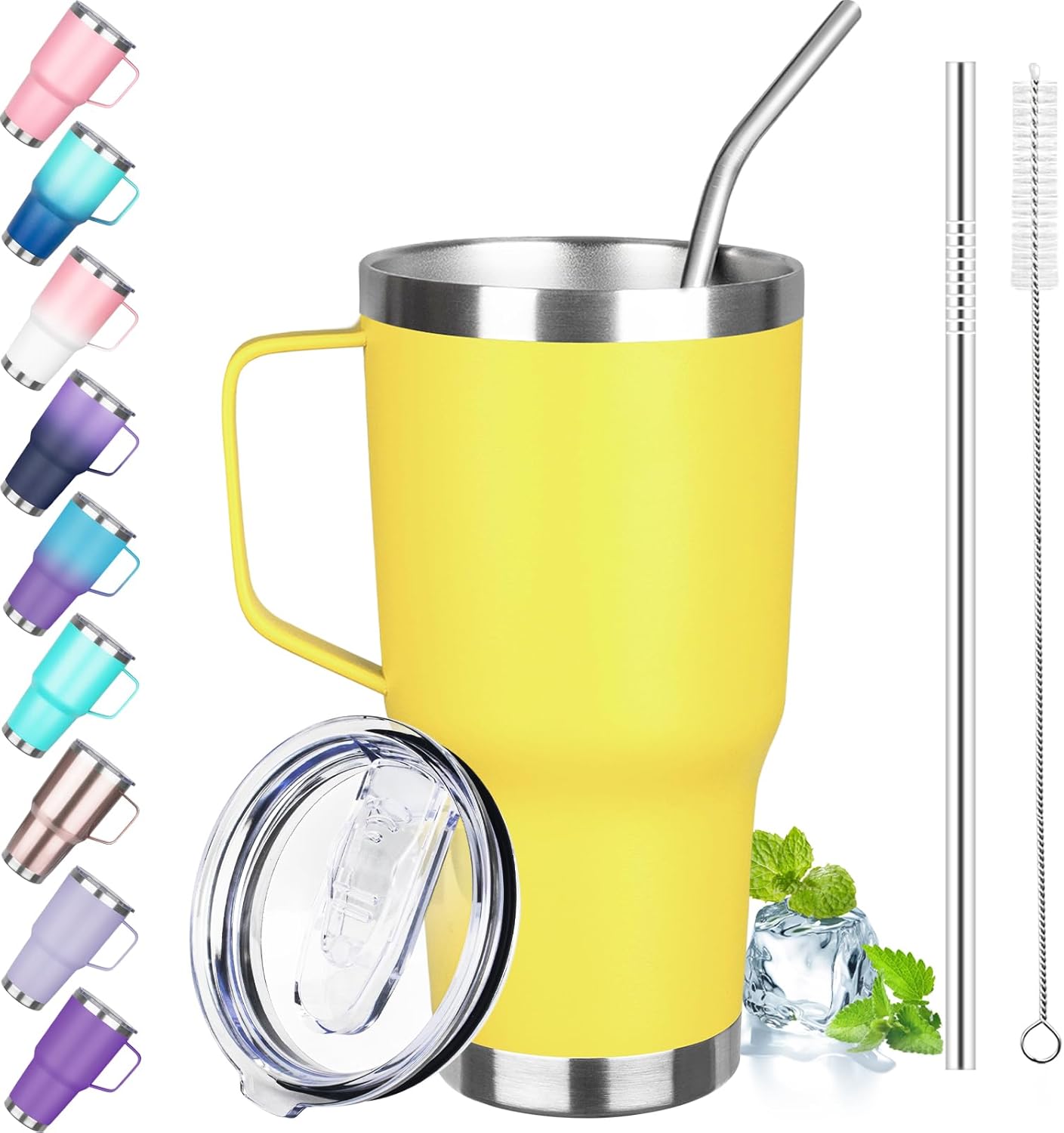 40 oz Tumbler with Handle, Insulated Tumbler with Lid and Straw, Reusable Stainless Steel Vacuum Insulated Cup, 100% Leak Proof Thermal Travel Coffee Mug Cup for Cold and Hot (Light Purple)