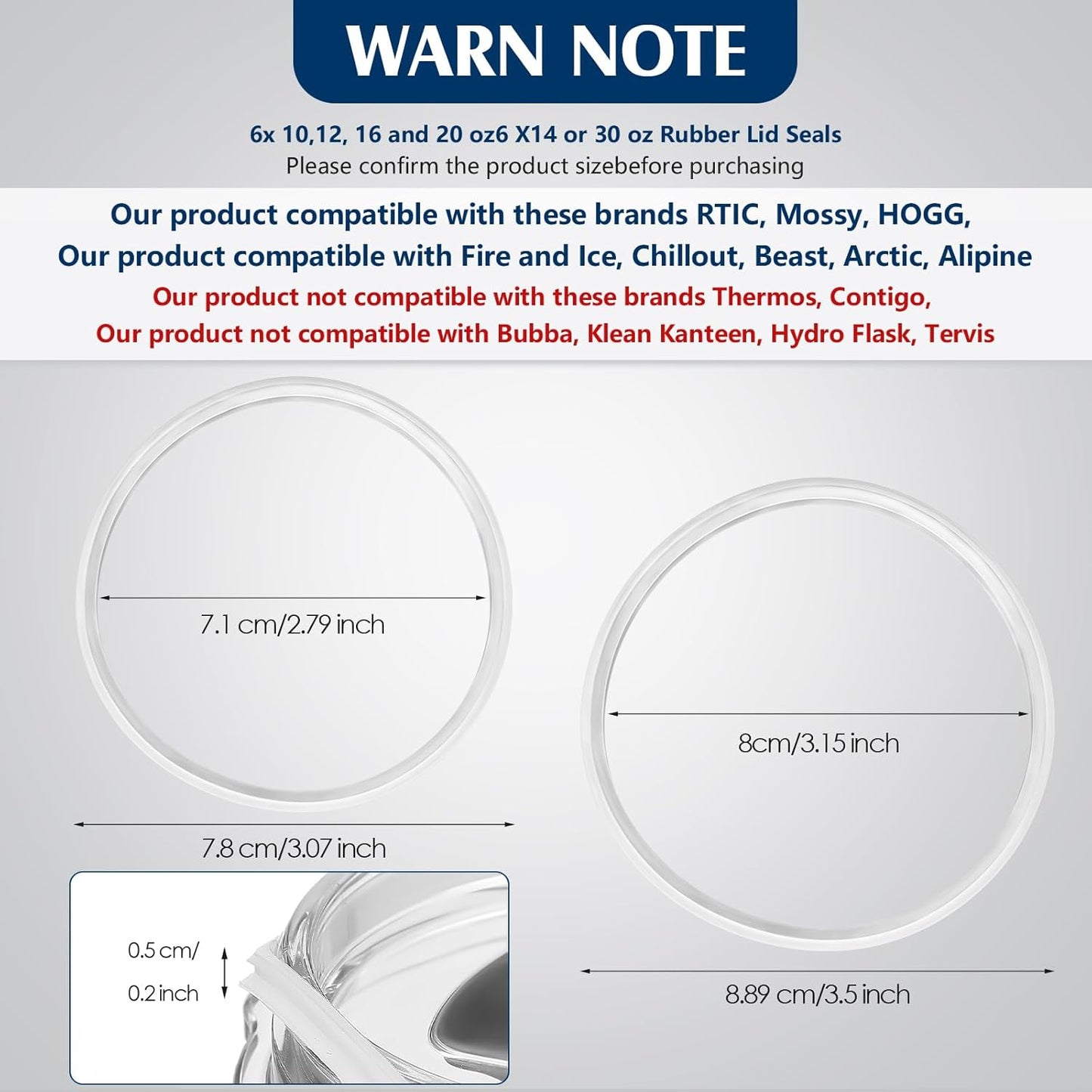 Patelai 6 Pack 30 oz and 20 oz Rubber Seal Replacement Gasket for Lid Leak-proof O Ring Replacement for 10, 12, 14, 16, 20 or 30 oz for Insulated Stainless Steel Tumbler (White)