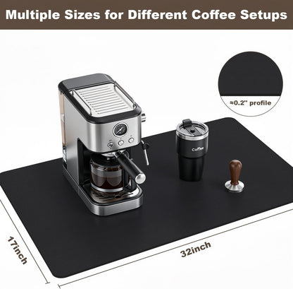 Coffee Mat,Absorbent Dish Drying Mat for Kitchen Counter,Coffee Bar Mat,Non-Slip Rubber Backed,Hide Stains & Quick Dry,for Espresso Machine,Coffee Station,Cups & Sink,12" x 20"(Black)