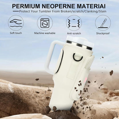 Initial Water Bottle Holder with Strap for Stanley Cup Accessories 40 oz/Simple Modern Tumbler, Birthdays for Women Girls, Water Bottle Carrier Bag with Phone Pocket,Hiking Walking Gym Camping