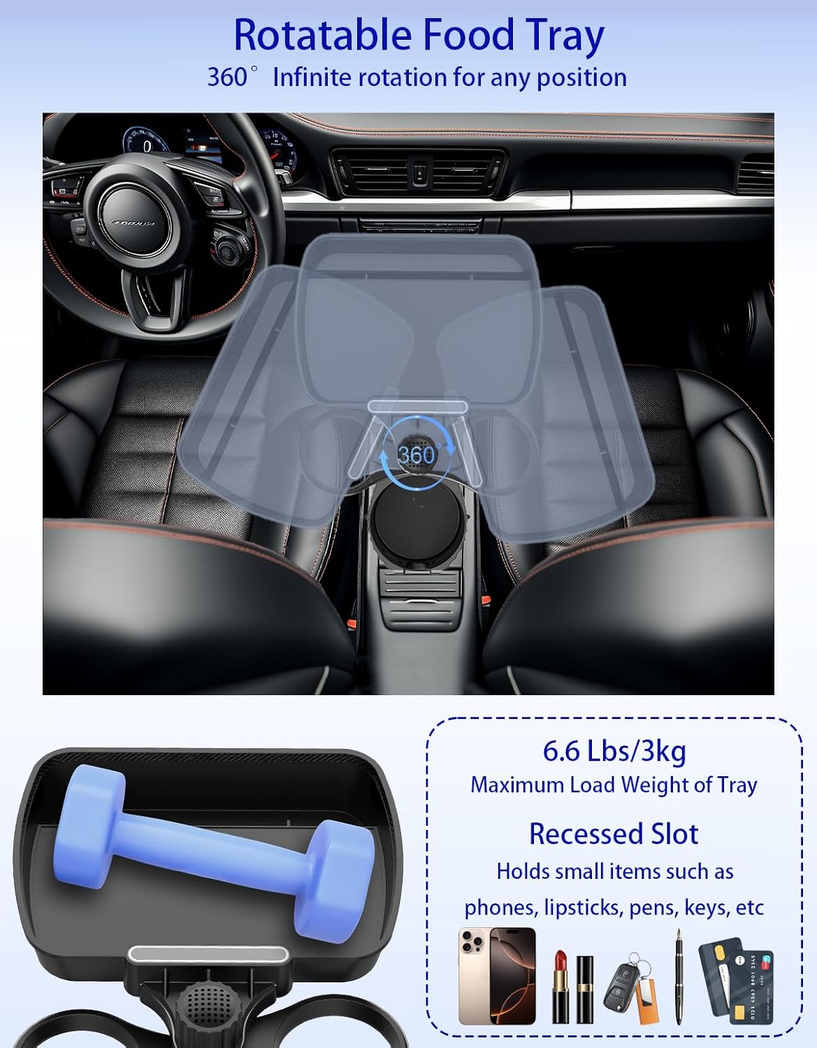 Car Cup Holder Tray - 4-in-1 Universal Car Cup Holder Expander with Snack Table and 3 Drink Mount for Automotive Road Trip, Driver and Front Passenger Organizer for Trucks, SUVs, Minivans