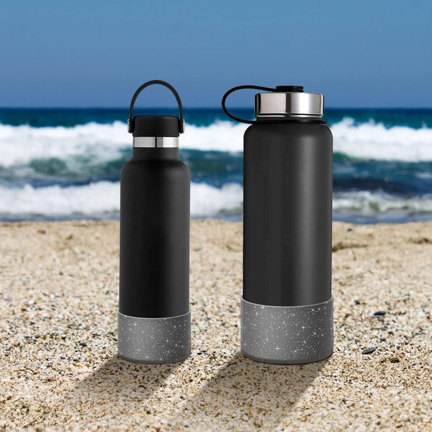 WUQID Protective Bling Silicone Boot Sleeve, Compatible with Stanley Tumbler 20-40oz & Hydro Flask Bottle 12oz-24oz, Glitter Reduces Dents Sleeve Cover for More Bottles/Tumblers Bottom of 2.83-2.95in