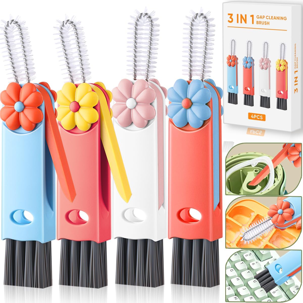 3 in 1 Cup Lid Cleaning Brush, Portable Cup Cleaner Brush, New Water Bottle Lid Cleaner Brush, Multifunctional Cleaning Brush - Home Kitchen Cleaning Tools for Tight Spaces & Bottle Gaps, 3 PCS