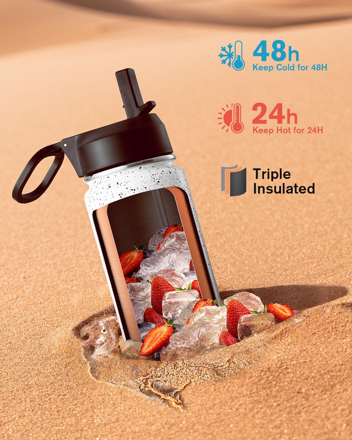 Half Gallon Water Bottle Insulated with Straw & 3 Lids, Coolflask 64 oz Water Jug Large Metal Stainless Steel Wide Mouth for Sports, Gym or Office, Non-BPA Keep Cold 48H Hot 24H, Samurai Cyan