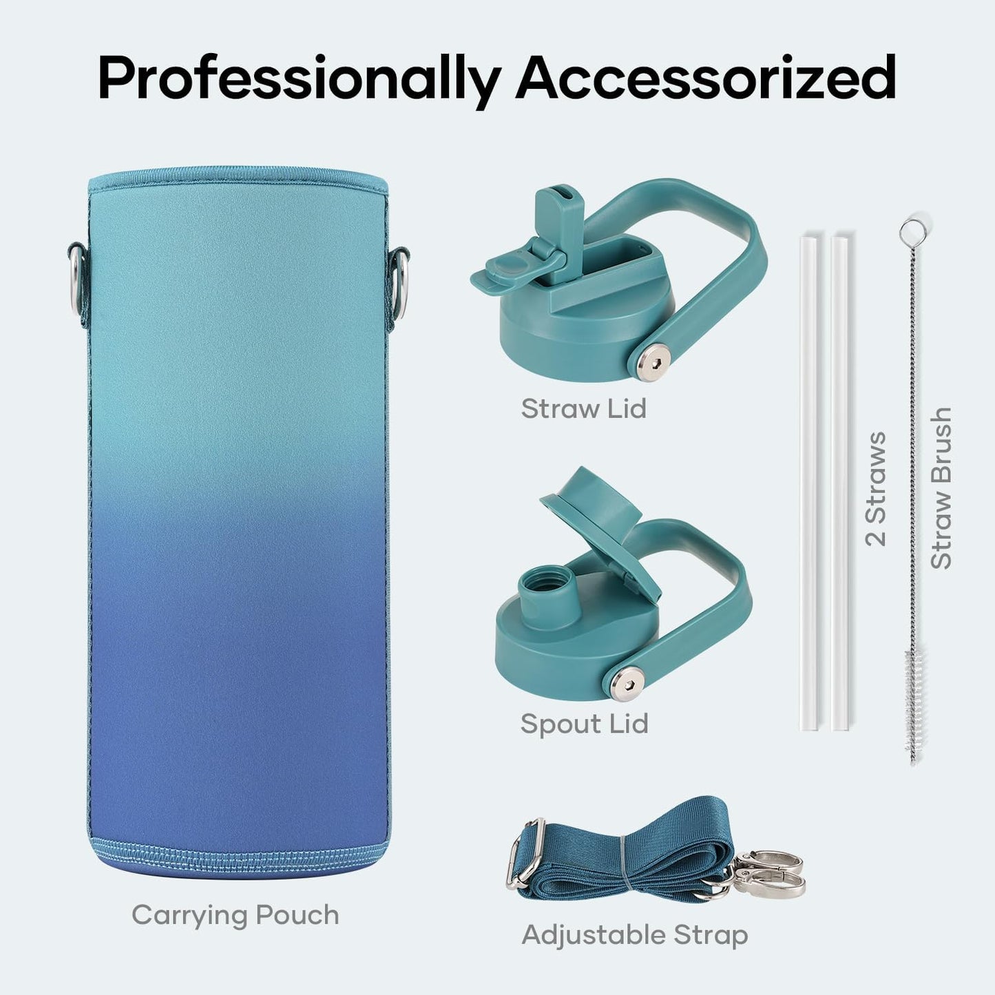 BUZIO 40oz Insulated Water Bottle, Triple Wall Vacuum Stainless Steel Water Flask with 2 lids, Lead-Free BPA-Free Straw Lid Sports Canteen Jug, Cold 48H & Hot 24H- Black - Colors B