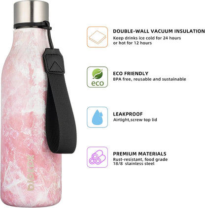 BJPKPK Insulated Water Bottles, 18 oz Stainless Steel Metal Water Bottle with Strap, BPA Free Leak Proof Jugs, Mugs, Flasks, Reusable Thermal Flasks for Sports & Travel, Black - Colors A