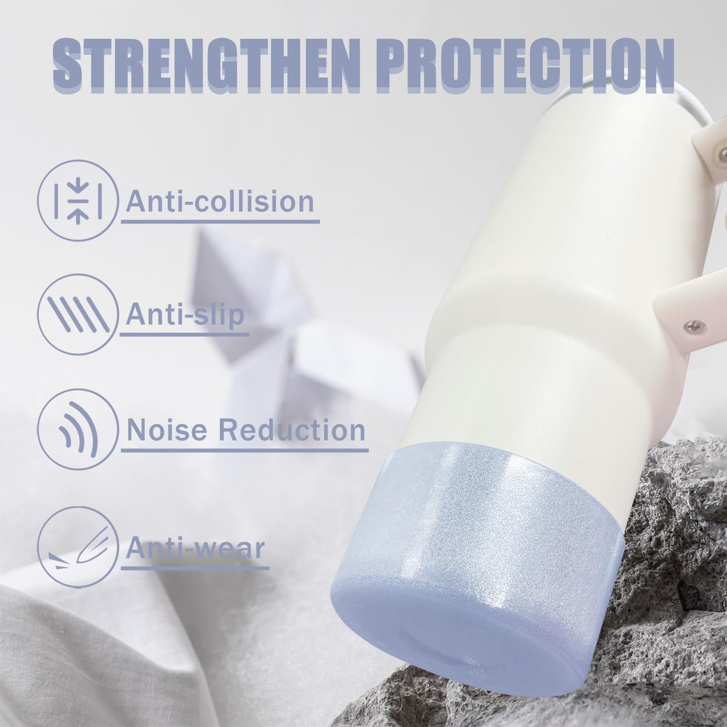 Jelly Luster Glitter Silicone Transparent Boot for Stanley 20-40oz, Compatible with Hydro Flask or Other Water Bottle Tumbler, 2.85-3.0 inch Protective Anti-Slip Bottom Sleeve Cover