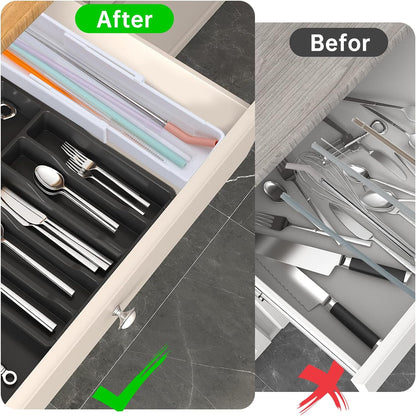 UXIETIN Expandable Straw Organizer Drawer for Cabinet,Reusable Extra Long Straw Drawer Organizer Fits for 60oz Stanley Long Straw