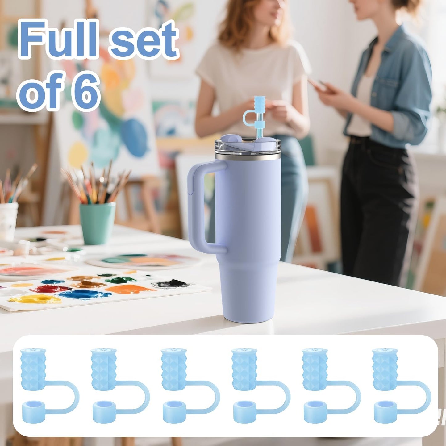 YOTIME 6Pcs Silicone Straw Covers Cap, 0.39in/10mm Straw Toppers Compatible with Stanley Cup 40 & 30 oz, Reusable Dust-Proof Cover Cap for Tumbler with Handle, Starlight
