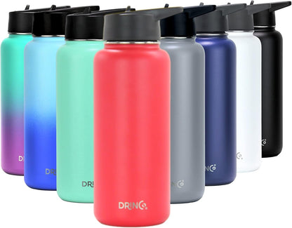 Drinco Stainless Steel Water Bottle Spout Lid Vacuum Insulated Double Wall Water Bottle Wide Mouth (40oz 32oz 22oz 18oz 14oz) Leak Proof Keep Cold Sport Camping Hiking (22 oz, 22oz Black)