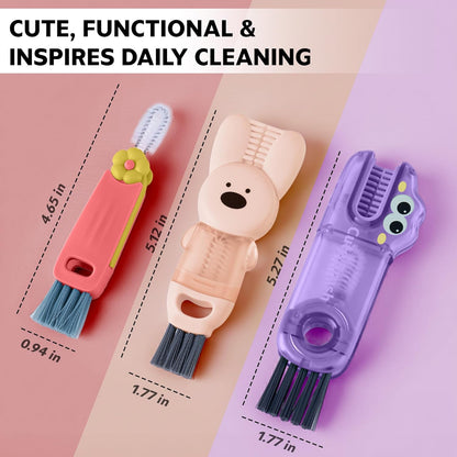 Cup Lid Cleaning Brush, 3 in 1 Lid Cleaner for Tumblers and Water Bottles, Gap Cleaning Brush with Straw Hole Detail Tool, Multifunctional Brush for Daily Use (Pink Purple)