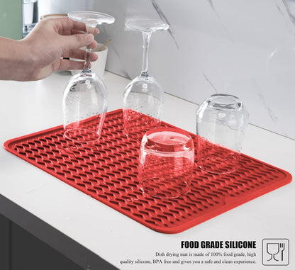 Silicone Dish Drying Mat, Non-Slip Easy Clean Sink Mat Large Heat-resistant Dish Drainer Mat for Kitchen Counter, Sink, Refrigerator or Drawer liner (12" x 6", BLACK)
