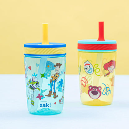 Zak Designs 15oz Bluey Kelso Tumbler Set, Leak-Proof Screw-On Lid with Straw Made of Durable Plastic and Silicone, Perfect Bundle for Kids, 2 Count (Pack of 1) - Colors A