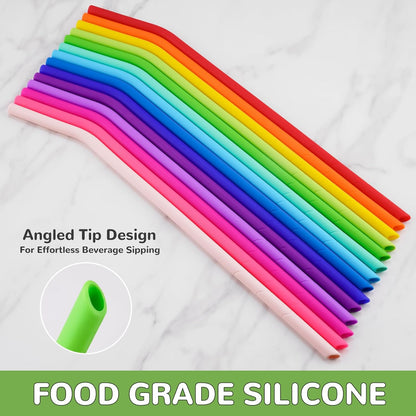 NiHome 14PCS Silicone Straws Fit for Stanley 40oz 30oz Tumbler, 14” Extra Long Reusable Drinking Straw, Flexible Can Cut Length for 1/Half Gallon 75 64 OZ Large Water Bottle - 2 Brushes (Rainbow)