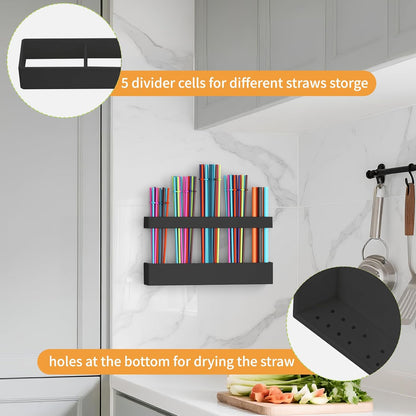 Straw Holder for Cabinet Door, Reusable Tumbler Straw Organizer Storage Container Mount for Kitchen Counter Cupboard Door (Transparent, 9.5inch)