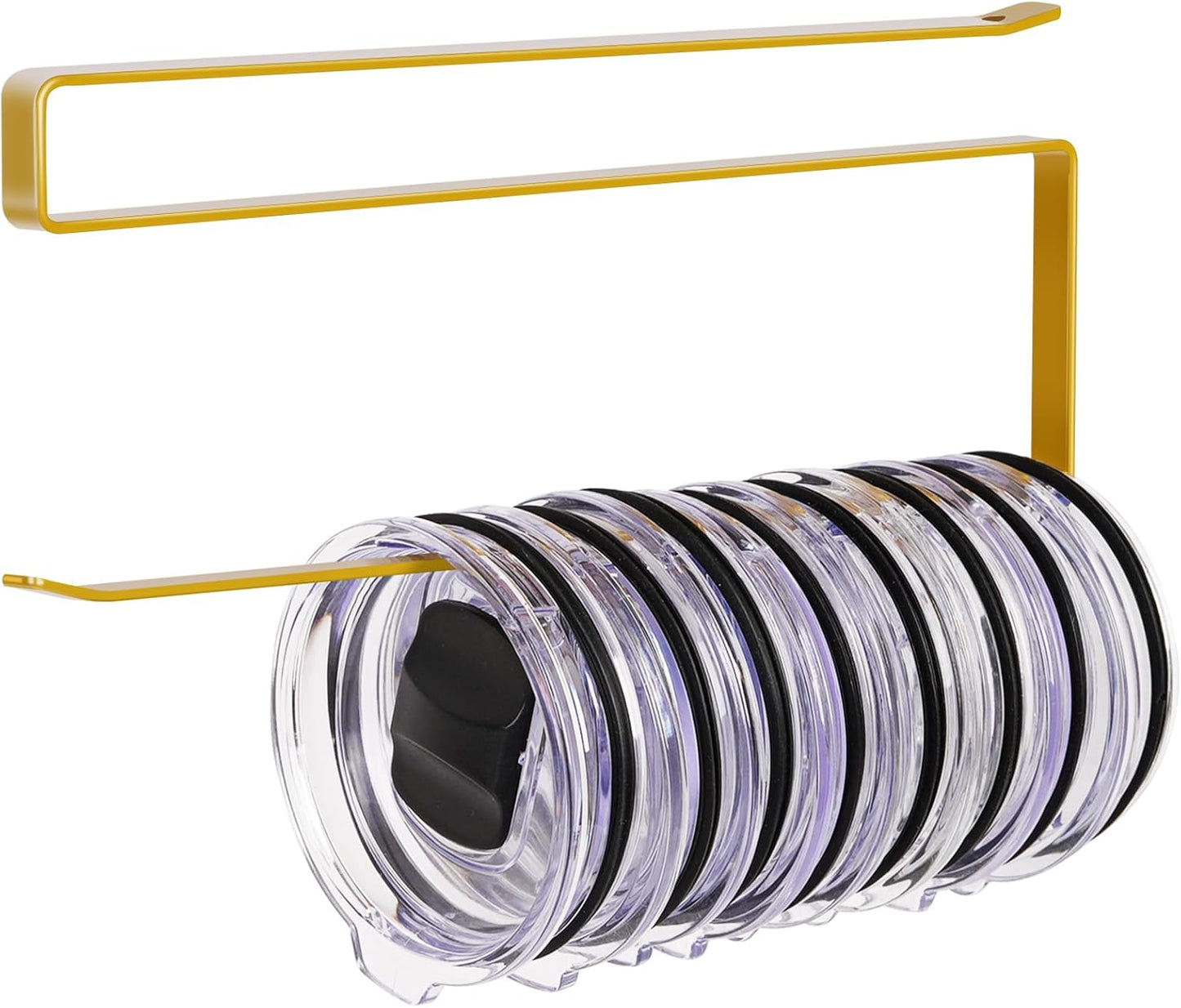 Tumbler Lid Organizer, Horizontal Tumbler Lid Storage Hook Up to 10 Lids, Space Saving Cup Lid Holders Under Cabinet Tumbler Lid Hook for Kitchen Organizer and Storage,Hanging Paper Towel Rack Hanger