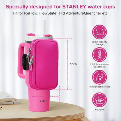 Water Bottle Pouch For Stanley Cup 40oz 30oz, Running Water Bottle Bag for Cards, Keys, Phone, Gym Accessories For Men Women, Travel Tumbler Mug Pouch Compatible With Stanley, Simple Modern