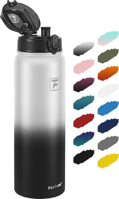 Fanhaw 20 oz Insulated Stainless Steel Water Bottle with Anti-Dust Chug Lid, Leakproof Vacuum Metal Everyday Use Bottle for Kids, Teens & Adults, Back to School Essentials (Green Blue)