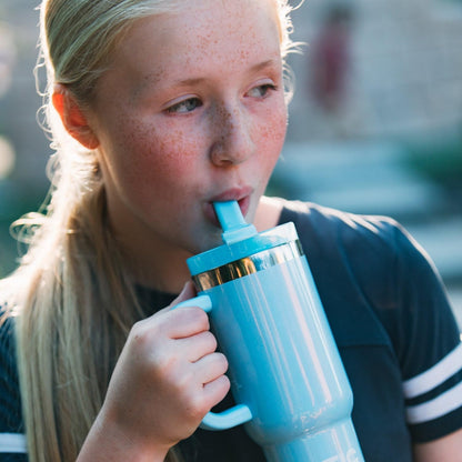RTIC Little Road Trip Tumbler 16oz for Kids with Straw Lid and Handle, Ceramic Lined, Insulated Stainless Steel Travel Water Mug Cup, Leak-Proof, RTIC Ice Glitter
