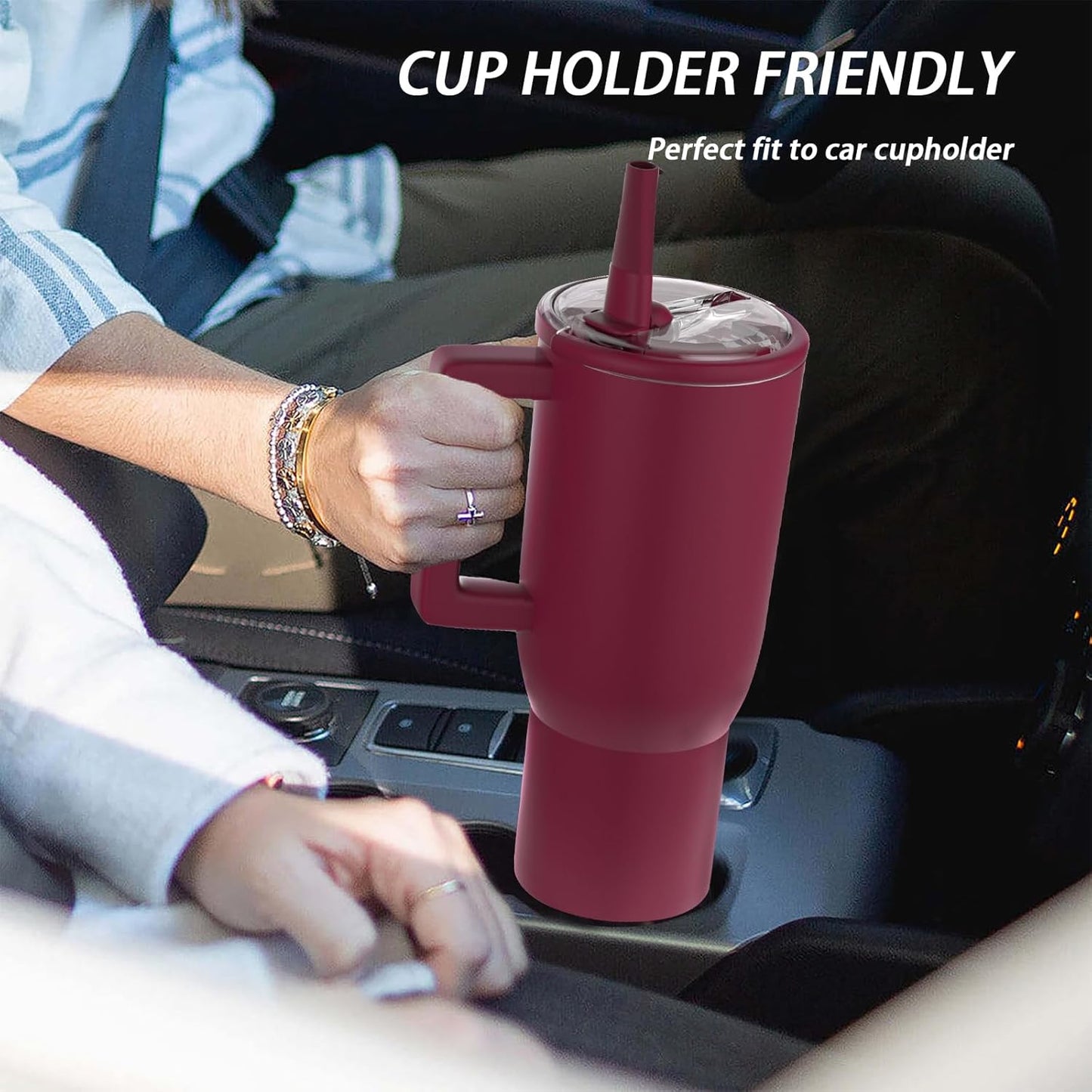 40 oz Tumbler with Handle Flip Straw,100% Leak Proof Water Bottle Coffee Tumbler Insulated Cup,Stainless Steel & Rubber Base,Travel Mug,BPA Free,Gifts,Nean Megenta,40 oz