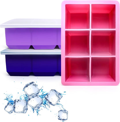 Excnorm Silicone Ice Cube Trays 3 Pack - Large Size Silicone Ice Cube Molds with Leak Proof Removable Lid Square Ice Cube Tray And BPA Free for Cocktail,Whiskey, Stackable Flexible Ice