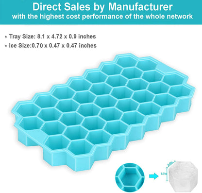 Azyh Ice Cube Trays with Lid, 2 Pack Silicone Ice Cube Trays with Lid-37 Grid, Easy-Release 74 PCS Small Ice Cubes for Iced Coffee Cocktail Whisky Chocolate Soup Food,BPA Free,Durable,Dishwasher Safe