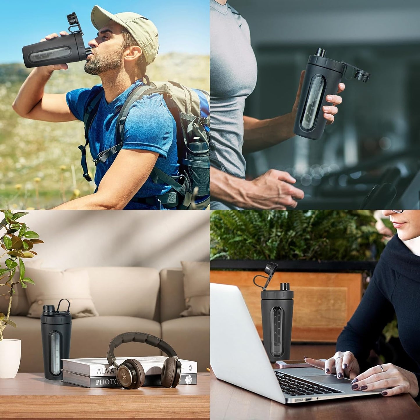 TOOFEEL Shaker Bottles for Protein Mixes 28 oz Stainless Steel Protein Shaker with 2 Mixing Ball, Not Stays Cold/Hot, Visible Window Metal Shaker Cups, Leakproof, BPA Free Bottle Shaker
