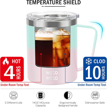 WETOWETO 14 oz Coffee Mug, Vacuum Insulated Camping Mug with Lid, Double Wall Stainless Steel Travel Tumbler Cup, Thermal Coffee Mug, Powder Coated Navy Blue