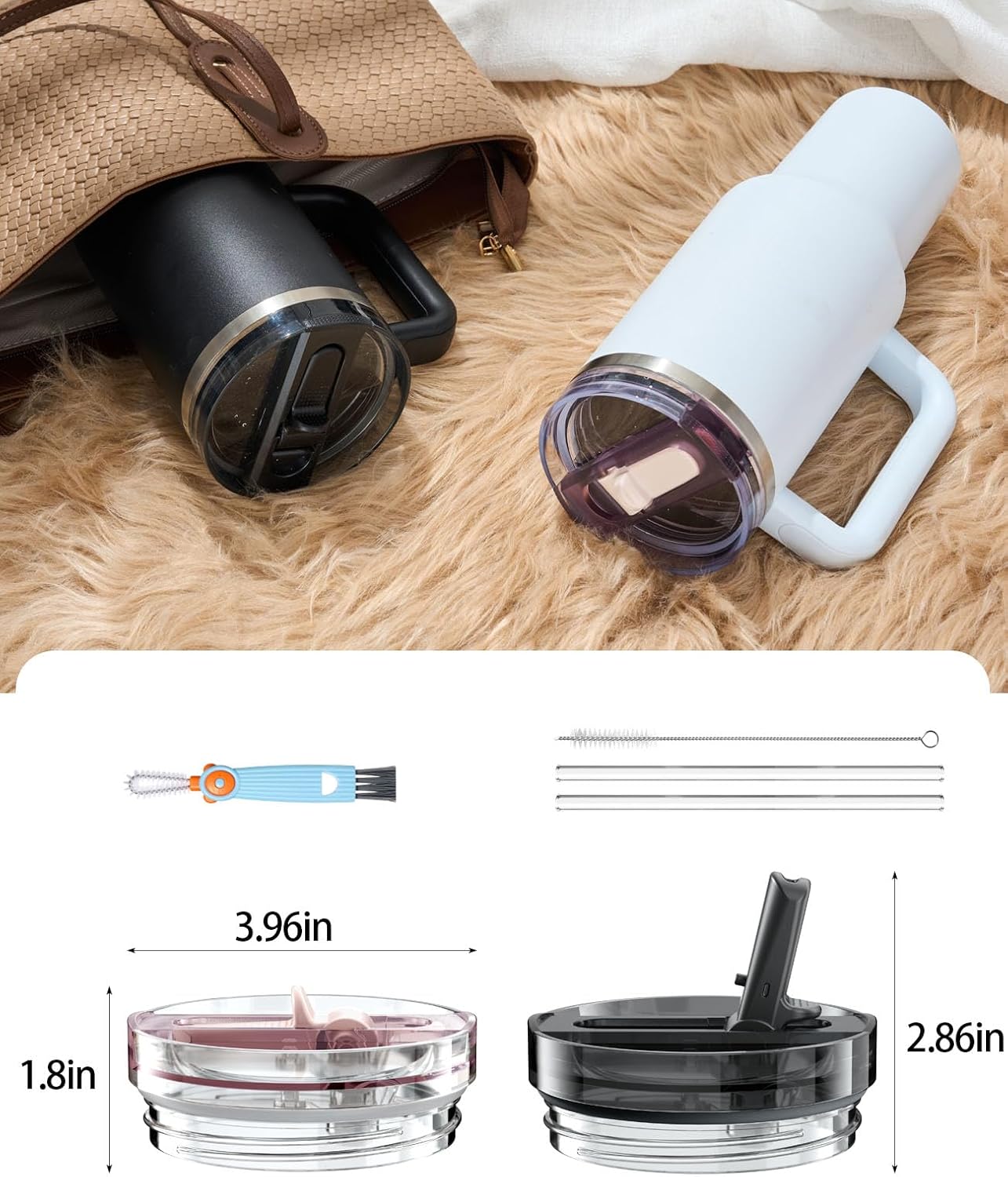 2 Pack Tumbler Flip Straw Lid Replacement Fit for Stanley 40 OZ Quencher, Leak Proof Lid with Straw for Stanley, No Spill Reusable Tumbler Lid Compatible with Stanley Cup Accessories