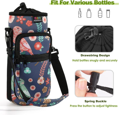 Nuovoware Water Bottle Carrier Bag,25oz/40oz/64oz Bottle Pouch Holder,Adjustable Shoulder Hand Strap 2 Pocket Sling Neoprene Sleeve Sports Accessories for Hiking Travelling Camping
