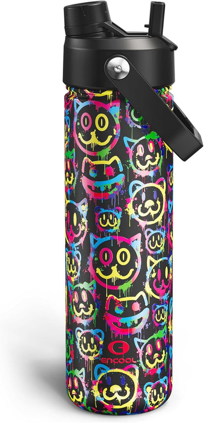 ENCOOL Insulated Water Bottle with Straw Stainless Steel Water Bottle, Leak-Proof, BPA-Free, Double Wall Vacuum Keeps Cold for 24 Hours for Sports, Travel, School (26 oz, Cotton Candy) - Colors C