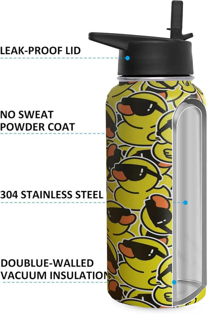 32oz Pickleball Water Bottle Insulated Vacuum Stainless Steel Tumbler Travel Mugs With Straw for Game Sport,Pickleball Accessories