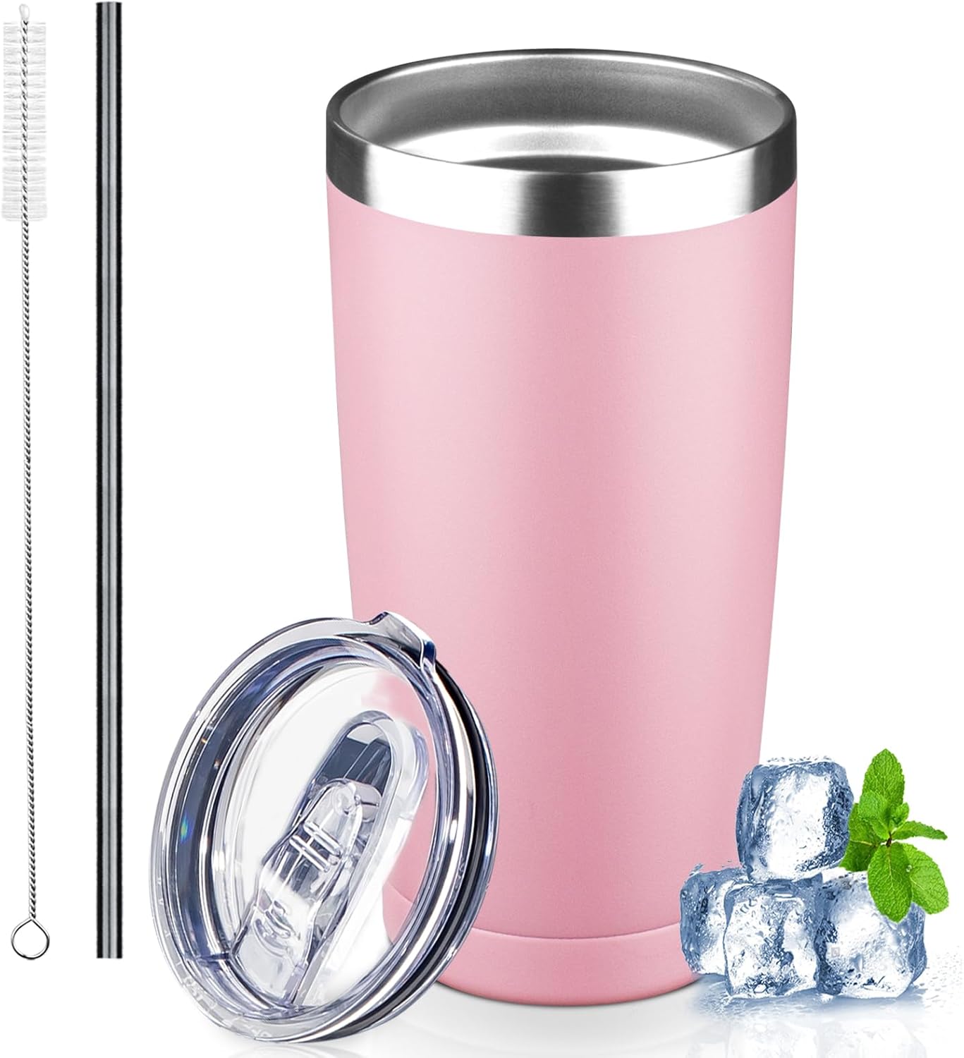 20 oz Tumbler with Lids and Straws, Stainless Steel Insulated Coffee Tumbler, Double Wall Vacuum Insulated Travel Mug Cup, Leakproof Thermal Coffee Cup for Hot and Cold Drinks (azure blue)