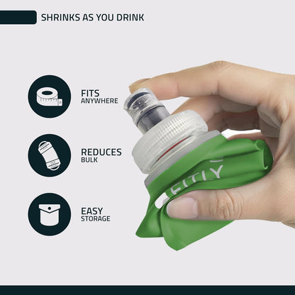 FITLY Soft Flask - Shrink As You Drink Soft Water Bottle for Hydration Pack - Folding Water Bottle Ideal for Running, Hiking, Cycling, Climbing & Rigorous Activity
