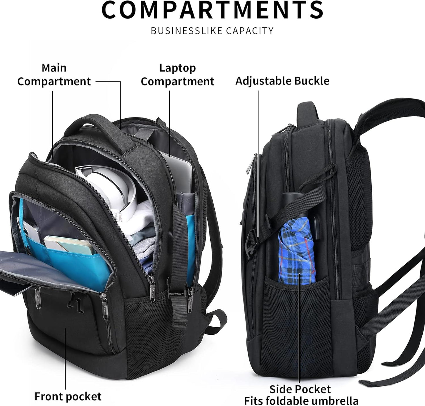 DUSLANG 17 Inch Laptop Backpack for Travel Water Resistant College Backpack for Men/Women Laptop Bag with USB Charging Port,Black - Colors B