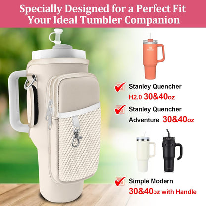 Stanley Carrier Bag for Stanley 40oz/30ozTumbler with Phone with 2 Adjustable Strap,3 Pockets Bottle Stanley Cup Carrier Bag & Case,Accessories for Hiking Travelling