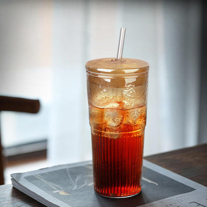 JunVpic Glass Cups with Lids and Straws,24oz Glass Tumbler with Handle Iced Coffee Cup for Coffee,Juice,Tea,Milk,Smoothie,Hot & Cold Drinks (Pink)
