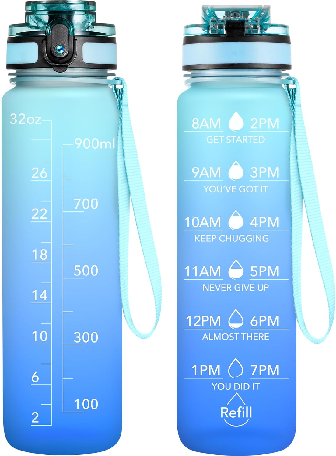 OLDLEY Water Bottle, 32oz Motivational Sports Water Bottle with Time Marker - Times to Drink - Tritan, BPA Free, Wide Mouth Leakproof, Clear (1 Bottle)