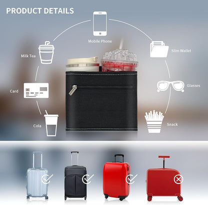 Travel Luggage Cup Holder, Liveagain Drink Caddy, Luggage Cup Holder Attachment, Free Hand Suitcase Drink Carrier for Drinks Beverages, Coffee, Bottles, Snack (Gray)