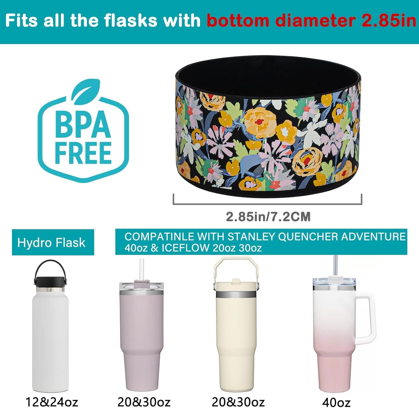HEYSKAY 2pcs Protective Flask Silicone Boot Base for Stanley Quencher Adventure 40oz & Stanley IceFlow 20oz 30oz Tumbler, and Compatible with 12-24oz Hydro Sport Water Bottles,Yeti and More