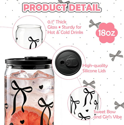 Mason Life Matcha Cup, 18 OZ Cute Glass with Lid and Straw, Matcha Drinking Cup Beer Can Glass for Valentines Day Gift Iced Coffee Smoothie Cocktail Milk Mother's Gifts