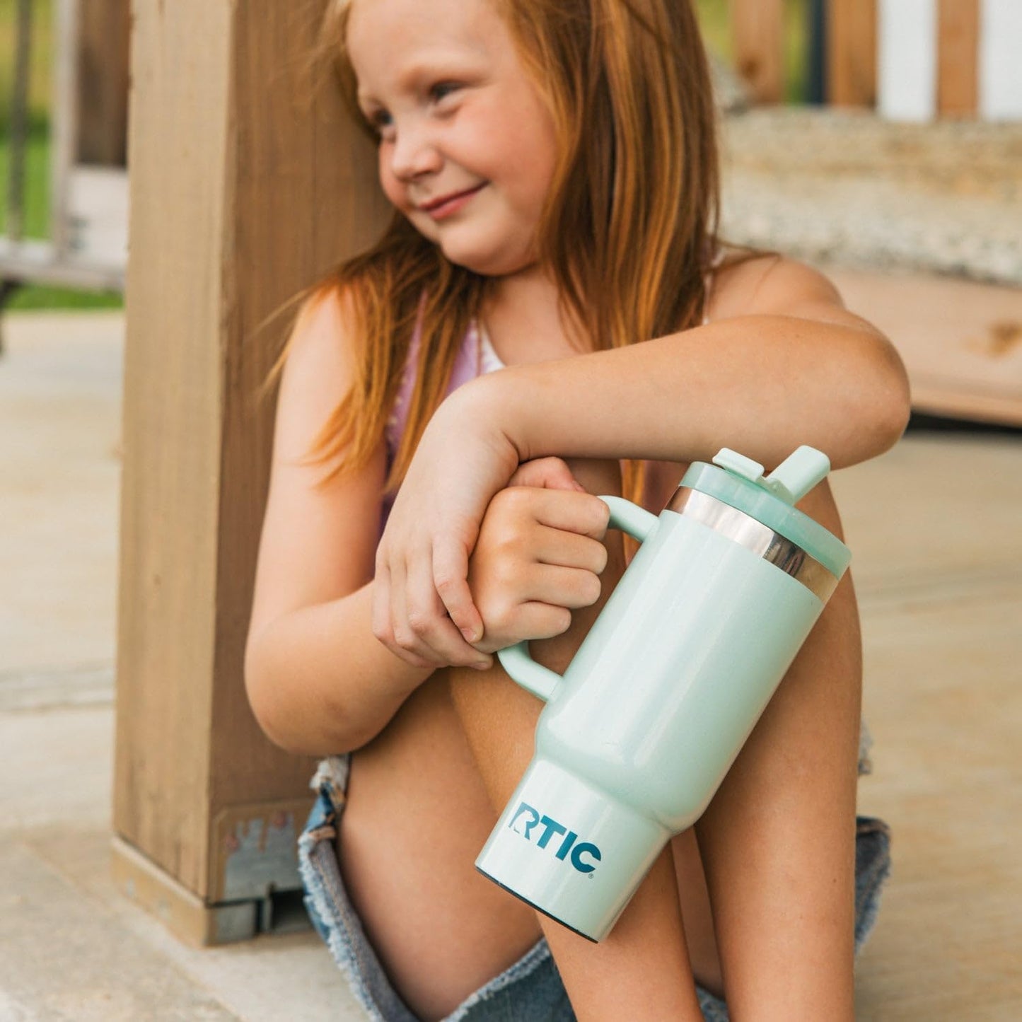 RTIC Little Road Trip Tumbler 16oz for Kids with Straw Lid and Handle, Ceramic Lined, Insulated Stainless Steel Travel Water Mug Cup, Leak-Proof, RTIC Ice Glitter