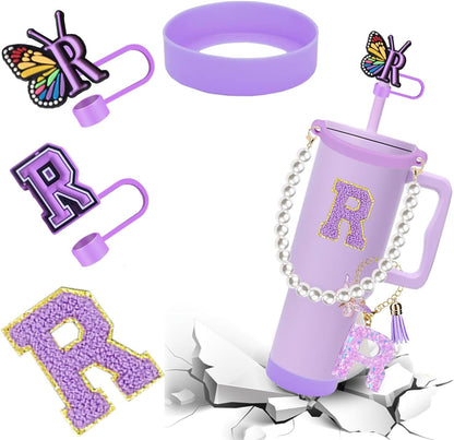 7pcs Cup Accessories for Stanley 30/40oz Tumbler, Handle Strap, Straw Cover, Silicone Boot, Letter Charm Stickers