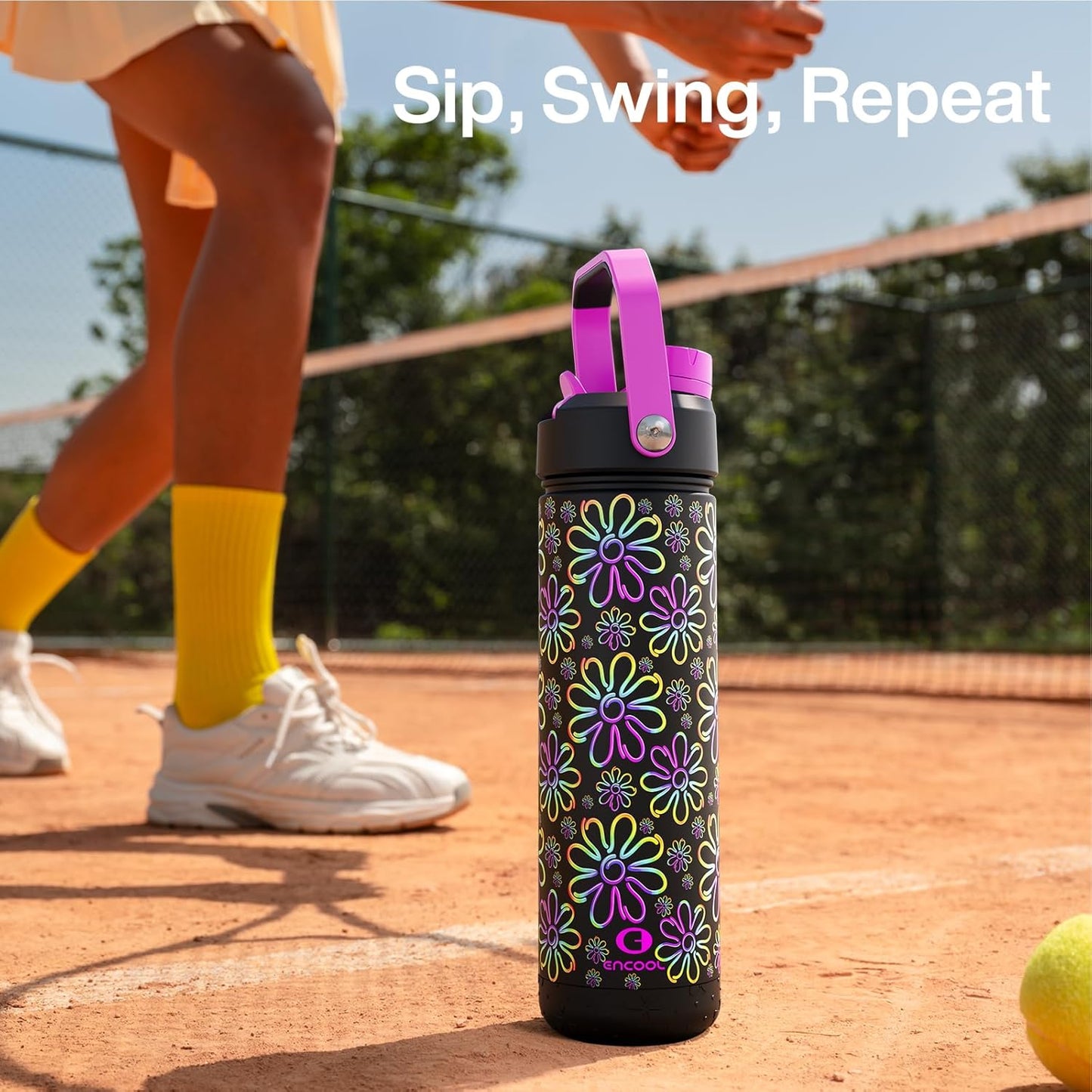 ENCOOL Insulated Water Bottle with Straw Stainless Steel Water Bottle, Leak-Proof, BPA-Free, Double Wall Vacuum Keeps Cold for 24 Hours for Sports, Travel, School (26 oz, Cotton Candy) - Colors D