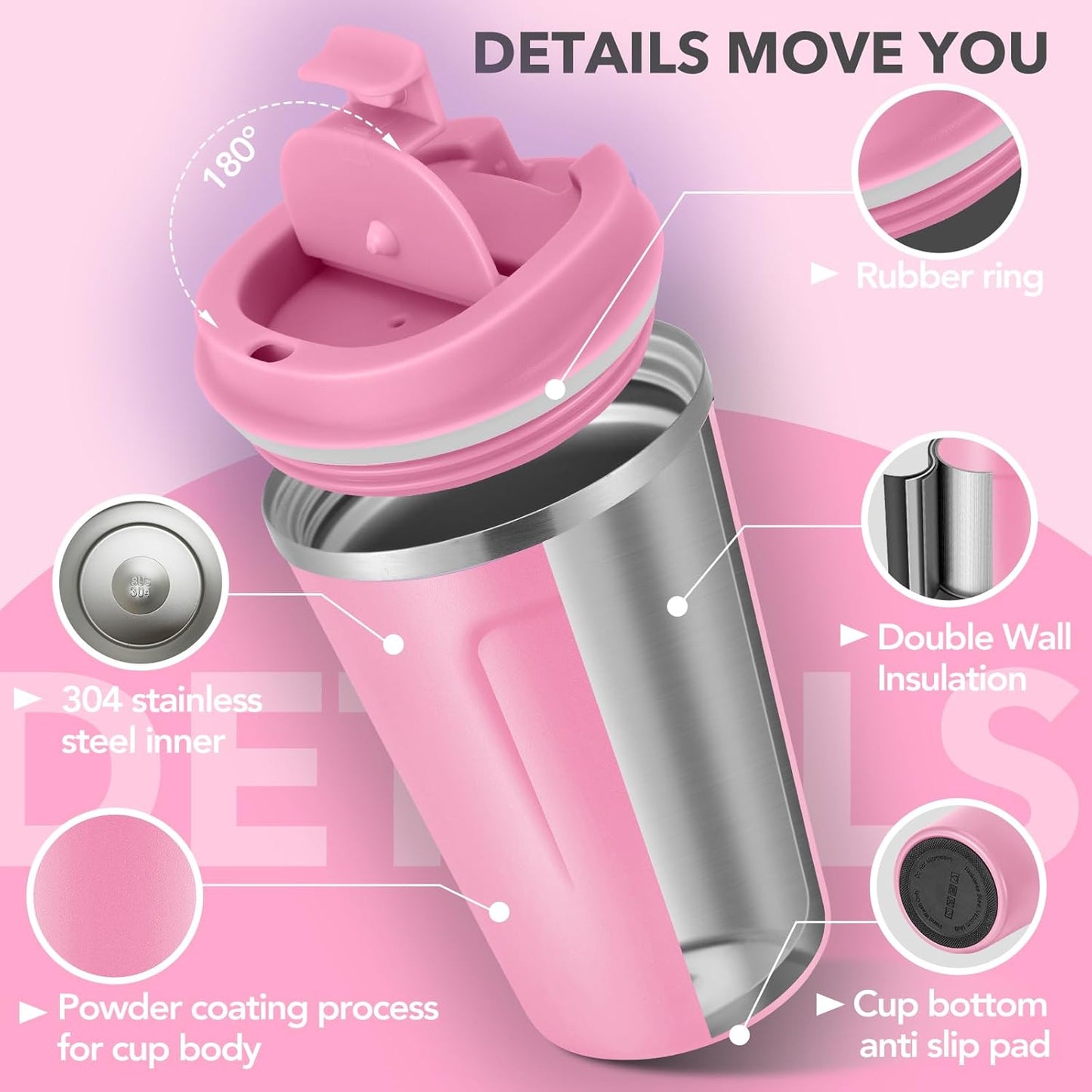 Volhoply 12 oz Double Wall Insulated Vacuum Travel Coffee Mugs with Flip Lid Bulk 2 Pack,Reusable Stainless Steel Leak Proof Coffee Cup,Portable Cafe Thermal Tumbler for Hot & Cold Drinks(Mix,2 Set)