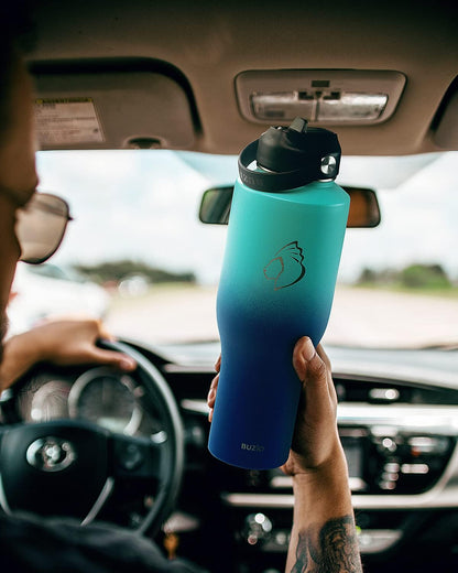 BUZIO 40oz Insulated Water Bottle Fits in Any Car Cup Holders, 40oz Vacuum Insulated Tumbler with Lids and Straw for Water, Travel Mug Cupholder Friendly, Leakproof Keep Cold & Hot, Indigo Crush